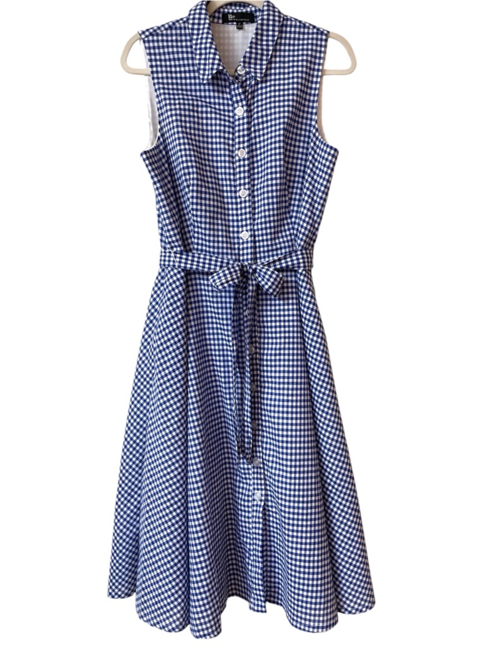 Chetta B Fit & Flare Sleeveless Midi Shirtdress 12 Blue Gingham Retro Garden